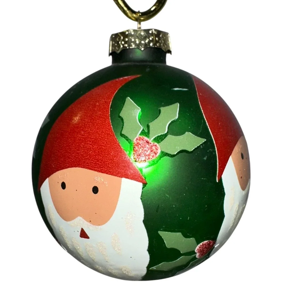 Vintage Set Of‎ 5 Green Christmas Ornaments Snowman Santa Soldier Glass Balls